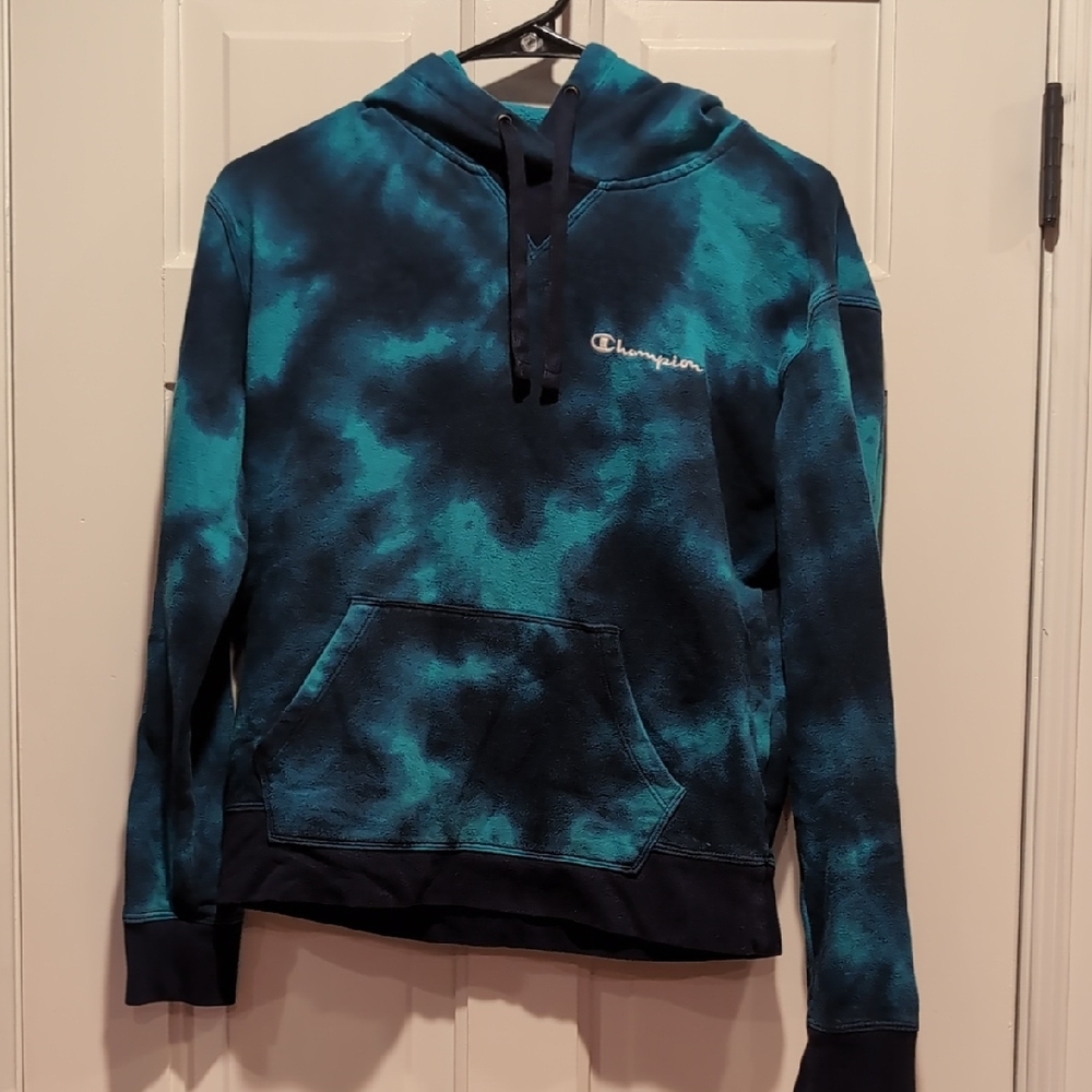 Champion Teal and Navy Tie-Dye Hoodie